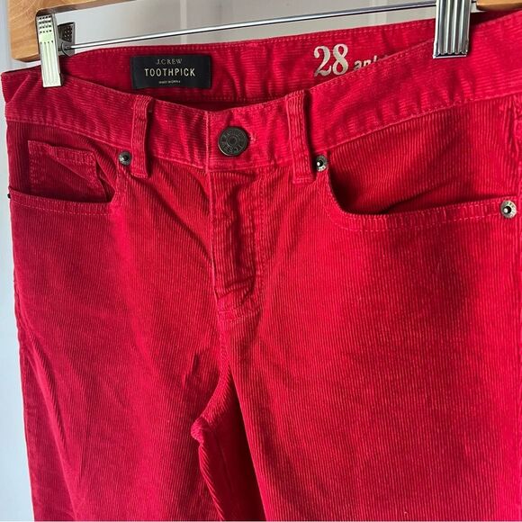 J. Crew | Toothpick red corduroy ankle pants 28 - Picture 2 of 6
